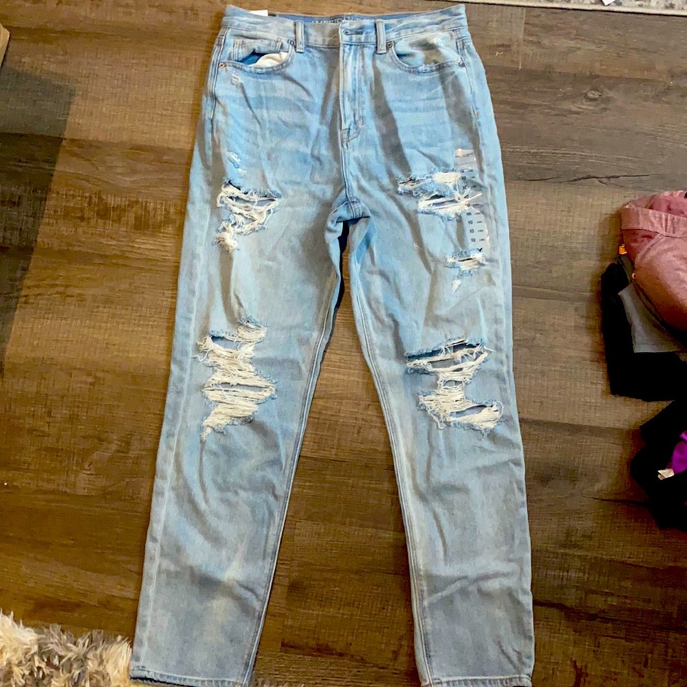 Distressed mom jeans